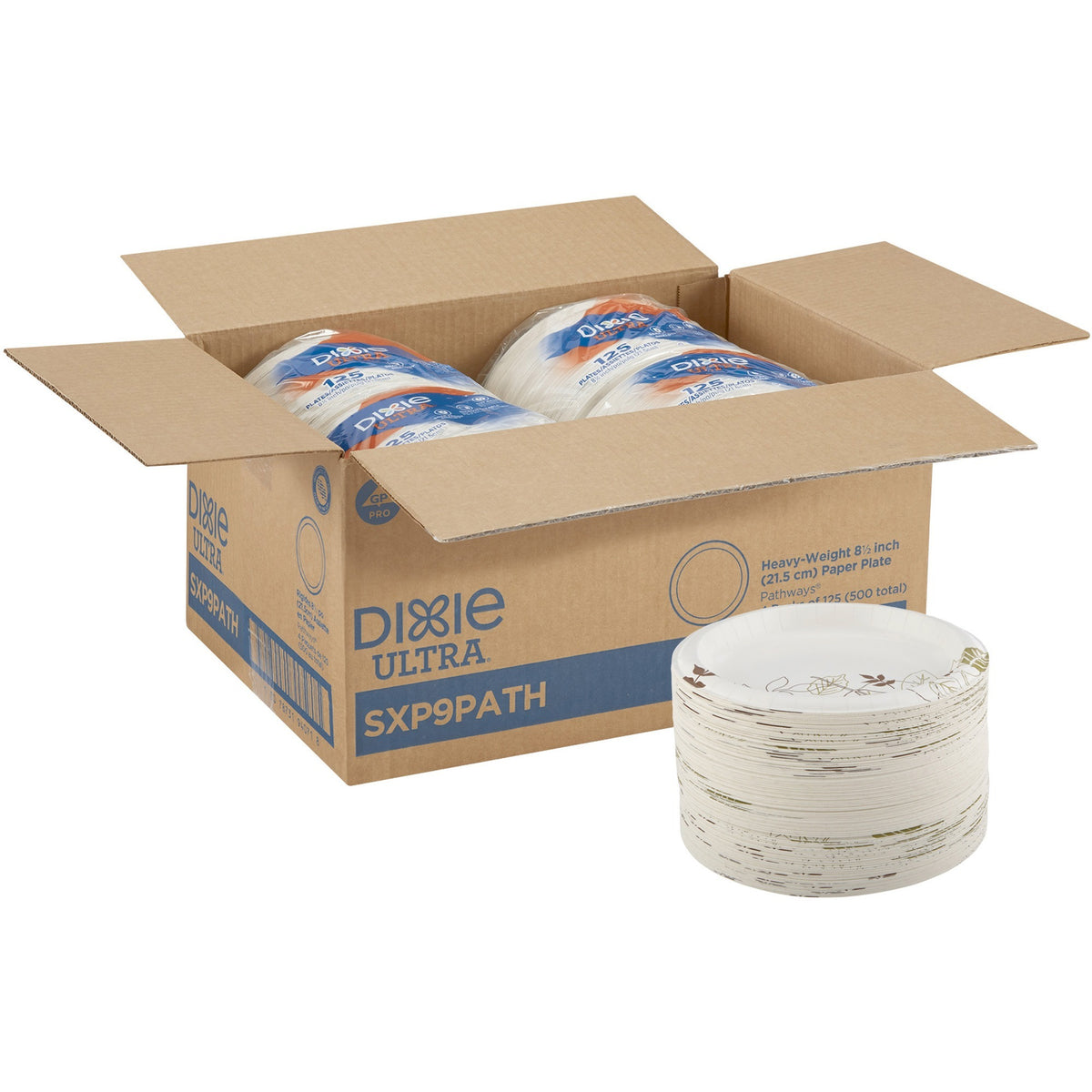 Dixie Ultra® Pathways 8-1/2" Heavyweight Paper Plates by GP Pro - Serving - Microwave Safe - 8.5" Diameter - White - Paper Body - 125/Pack - 4 / Carton