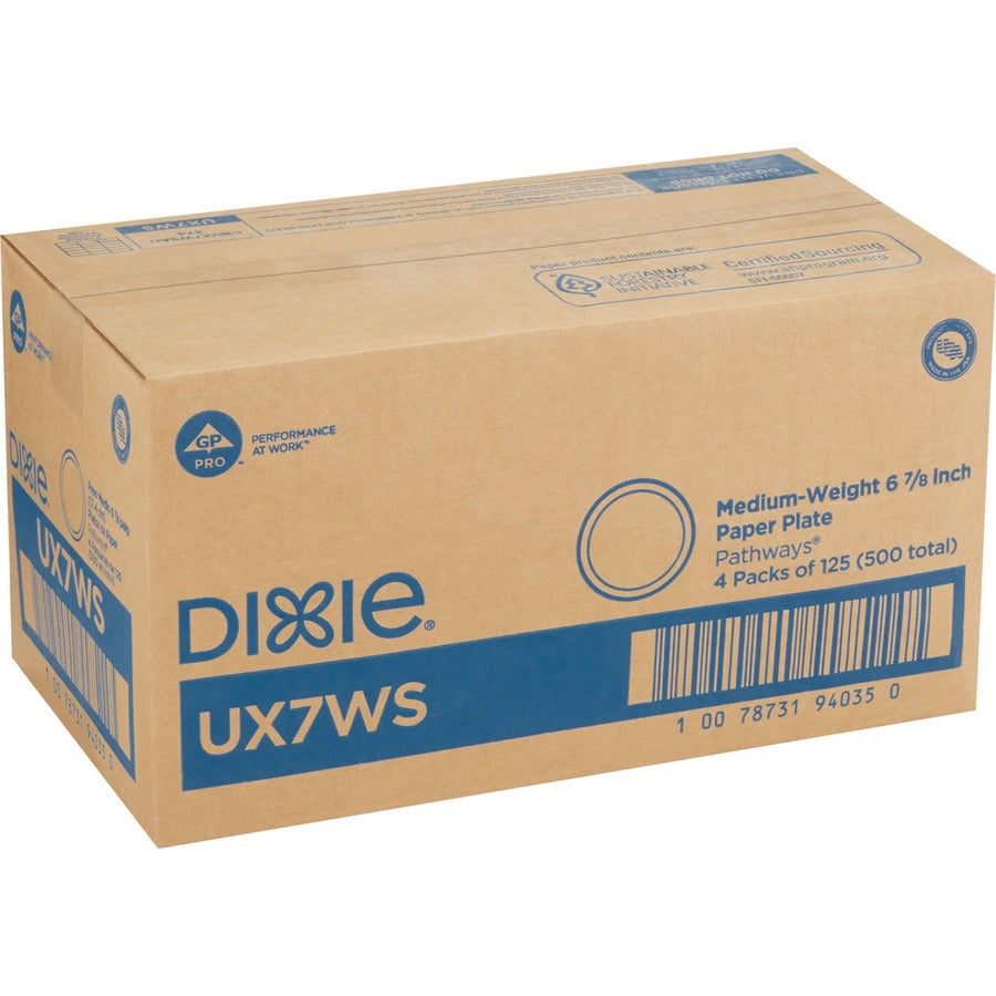 Dixie Pathways 7" Medium-weight Paper Plates by GP Pro - 6.9" Diameter - White - Paper Body - 125 / Pack - 4 / Carton