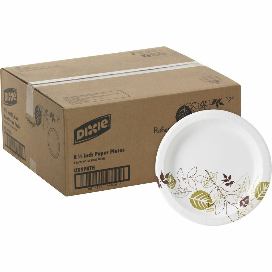 Dixie Pathways 9" Medium-weight Paper Plates by GP Pro - 8.5" Diameter - White - Paper Body - 125/Pack - 8 / Carton