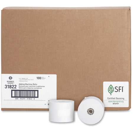 Business Source 1-Ply 2-1/4"x165' Adding Machine Rolls - 2 1/4" x 165 ft - 13.80 lb Basis Weight - Sustainable Forestry Initiative (SFI) - Lint-free - White - 100 / Carton