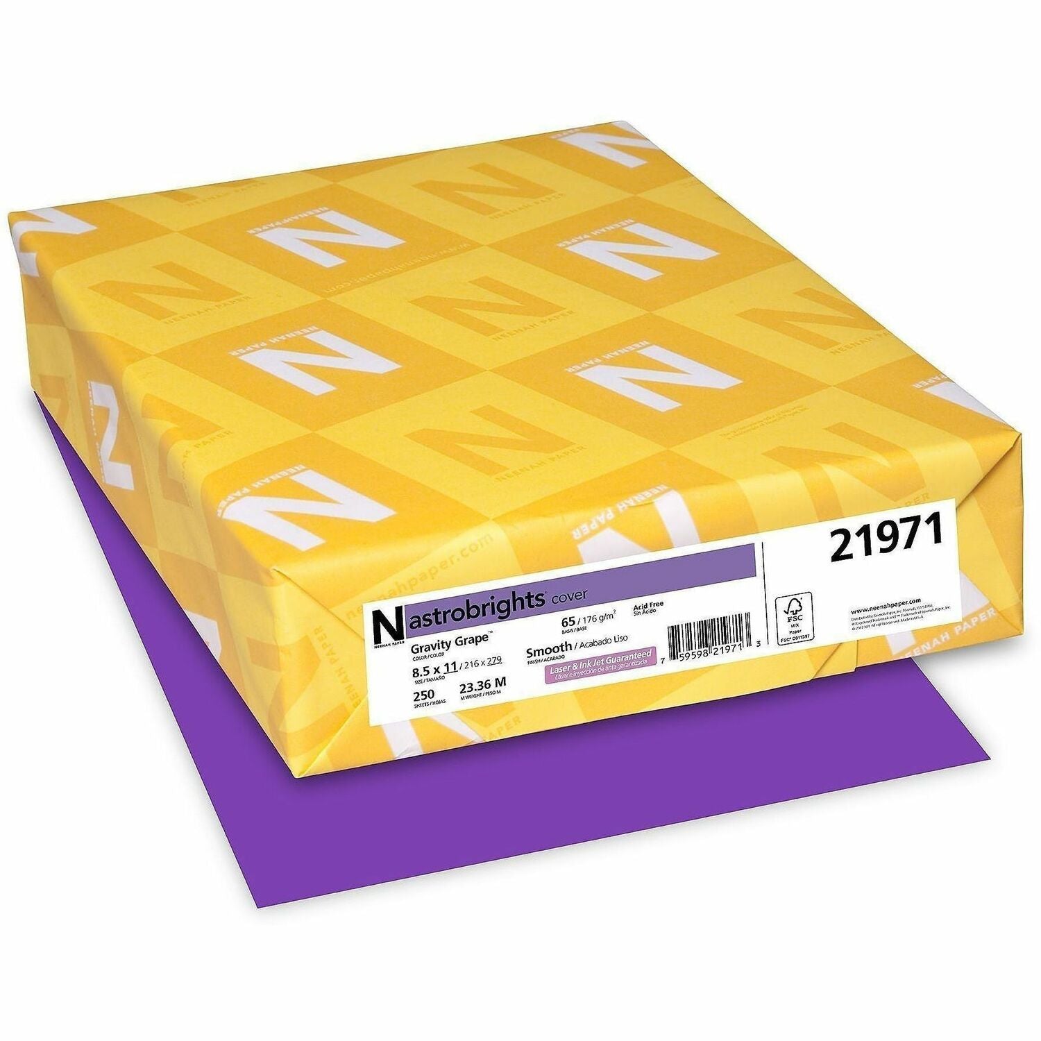Astrobrights Color Cover Stock - Grape - Letter - 8 1/2" x 11" - 65 lb Basis Weight - Acid-free, Lignin-free - Gravity Grape (Purple) - 250 / Pack