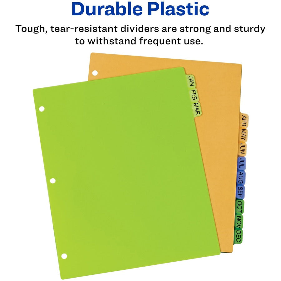 Avery® Preprinted A-Z Plastic Dividers - 12 x Divider(s) - A-Z - 12 Tab(s)/Set - 8.5" Divider Width x 11" Divider Length - 3 Hole Punched - Multicolor Plastic Divider - Multicolor Plastic Tab(s) - 12 / Set