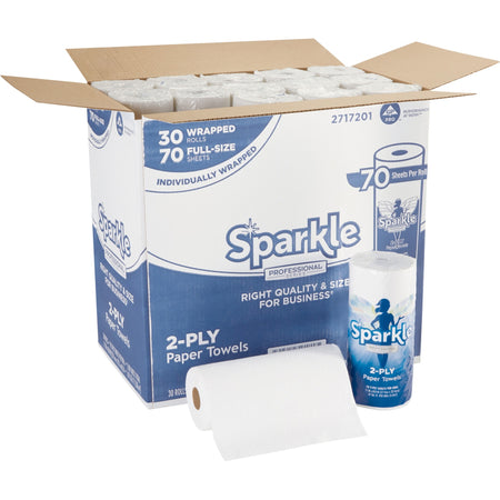 Sparkle Professional Series® Paper Towel Rolls by GP Pro - 2 Ply - 8.80" Width x 11" Length - 70 Sheets/Roll - White - Paper - 30 / Carton