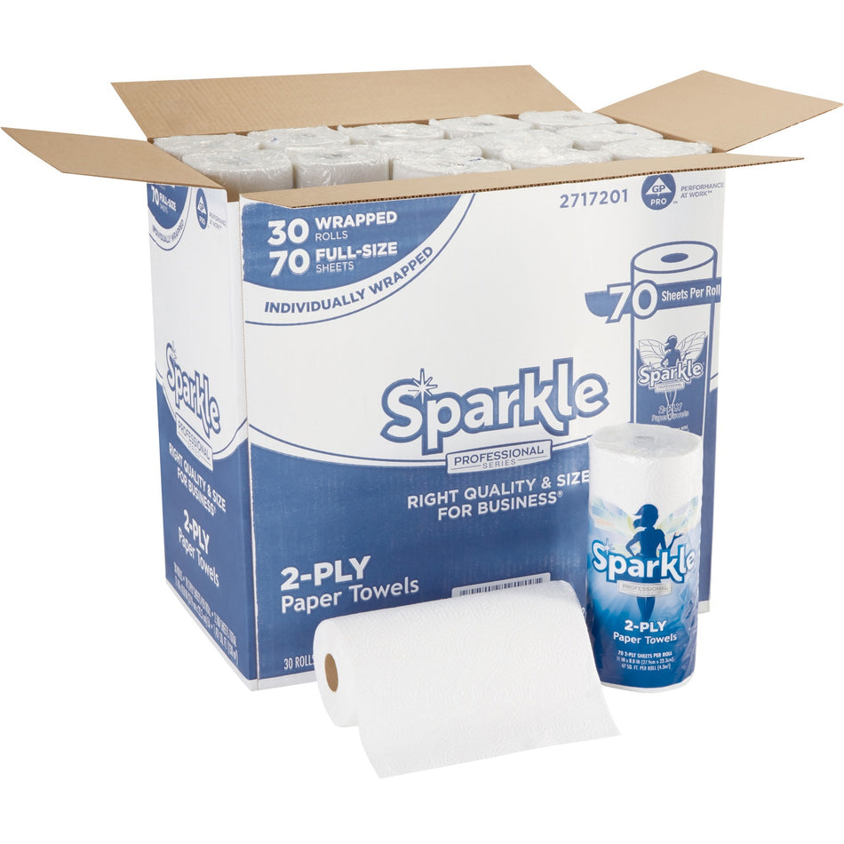 Sparkle Professional Series® Paper Towel Rolls by GP Pro - 2 Ply - 8.80" Width x 11" Length - 70 Sheets/Roll - White - Paper - 30 / Carton