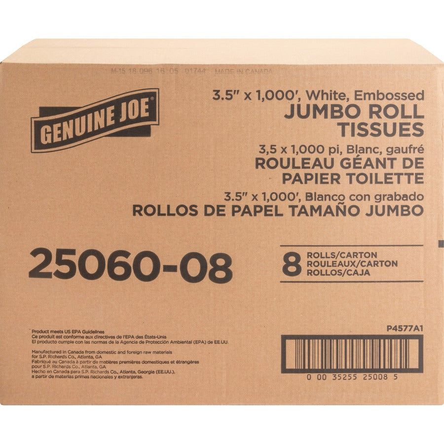 Genuine Joe Jumbo Dispenser Roll Bath Tissue - Front