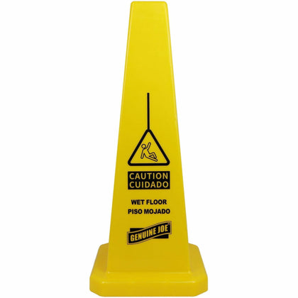 Genuine Joe Bright Safety Cone - English/Spanish - 10x24’’ - Stackable - Industrial Yellow - Signs