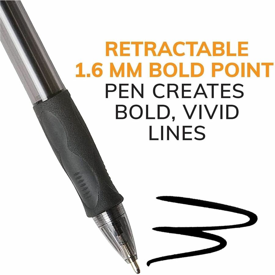 BIC Glide Bold Ball Pen - 1.6 mm Bold Conical Pen Point - Refillable - Retractable - Black Ink - Black Barrel - 1 Each