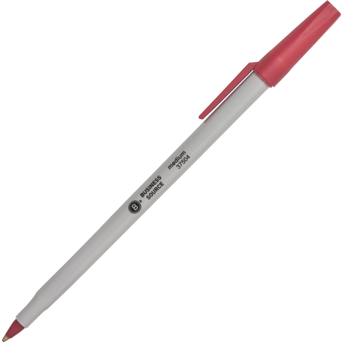 Business Source Medium Point Ballpoint Stick Pens - Medium Pen Point - Red Ink - Light Gray Barrel - Stainless Steel Tip - 1 Dozen