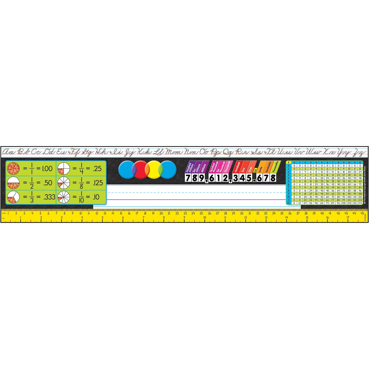 Trend Grades 3-5 Zaner-Bloser Desk Toppers Reference Name Plates - Zaner-Bloser Cursive Alphabet Design - 18" Width x 3.8" Height - Sturdy, Durable - 36/Set - 1 Pack