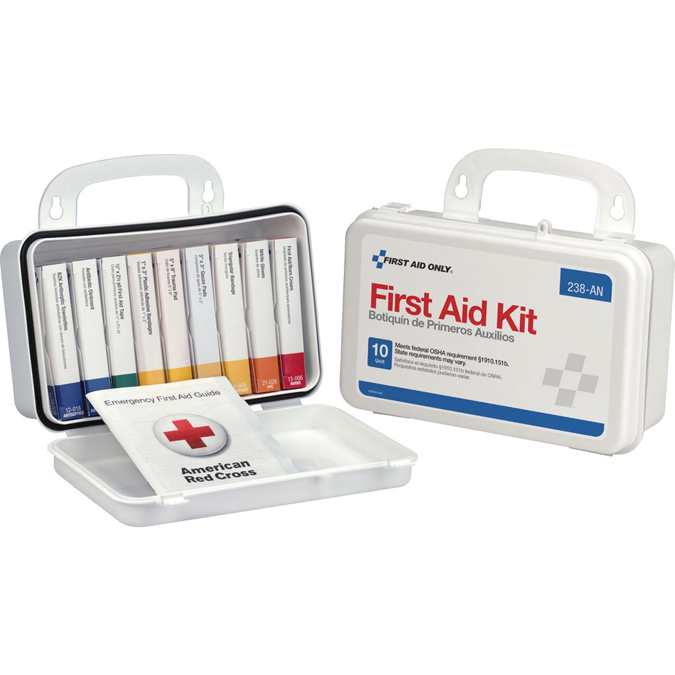 First Aid Only ANSI 10-unit First Aid Kit - 64 x Piece(s) - 4.6" Height x 7.7" Width x 2.4" Depth - Plastic Case - White - 1 Each