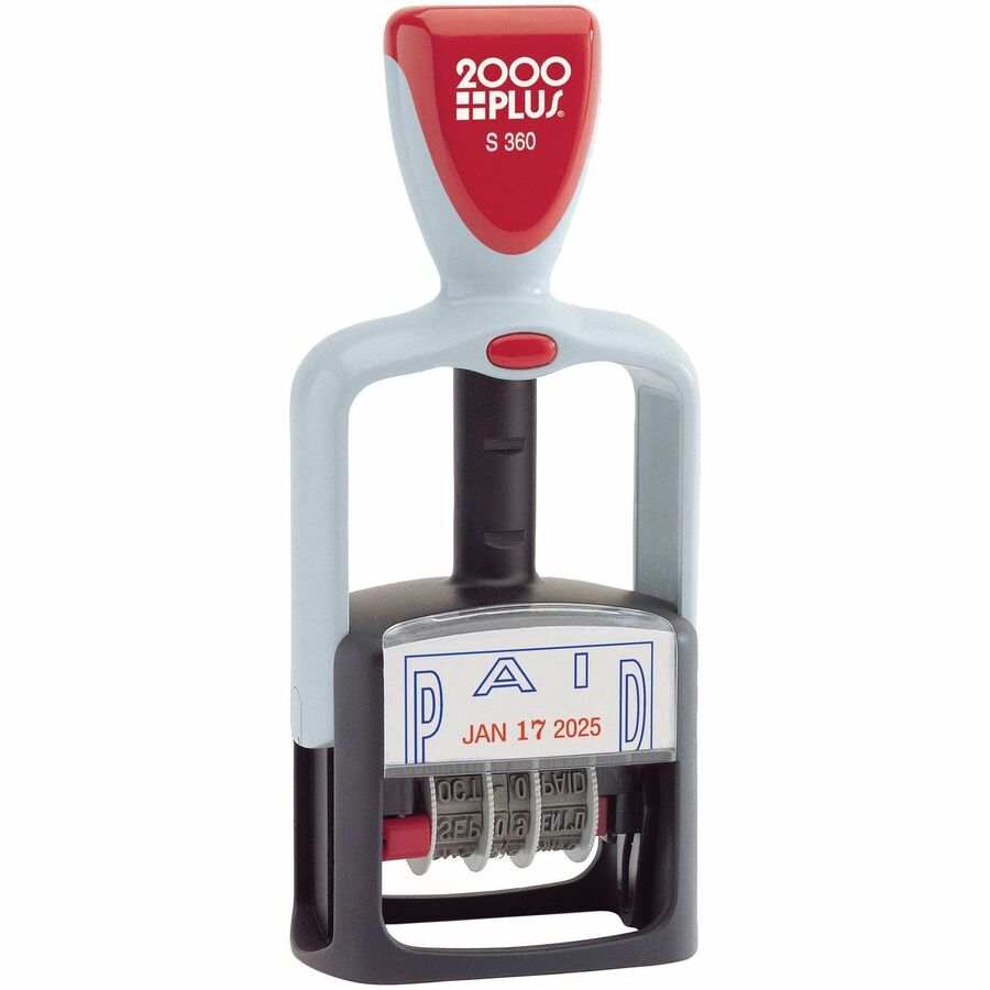 Cosco 2000 Plus 2-Color PAID Dater - Message/Date Stamp - PAID - 1.25" Impression Width - 5000 Impression(s) - 4 Bands - Blue, Red - Acrylonitrile Butadiene Styrene (ABS), Plastic - 1 Each