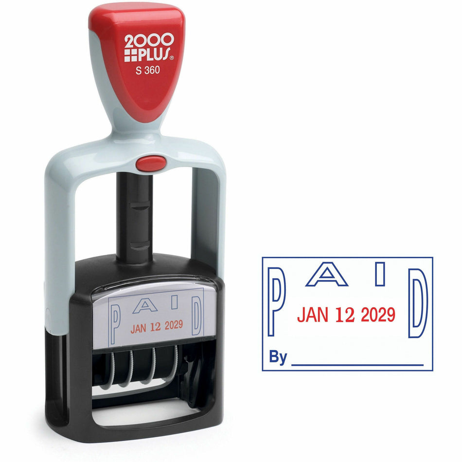Cosco 2000 Plus 2-Color PAID Dater - Message/Date Stamp - PAID - 1.25" Impression Width - 5000 Impression(s) - 4 Bands - Blue, Red - Acrylonitrile Butadiene Styrene (ABS), Plastic - 1 Each