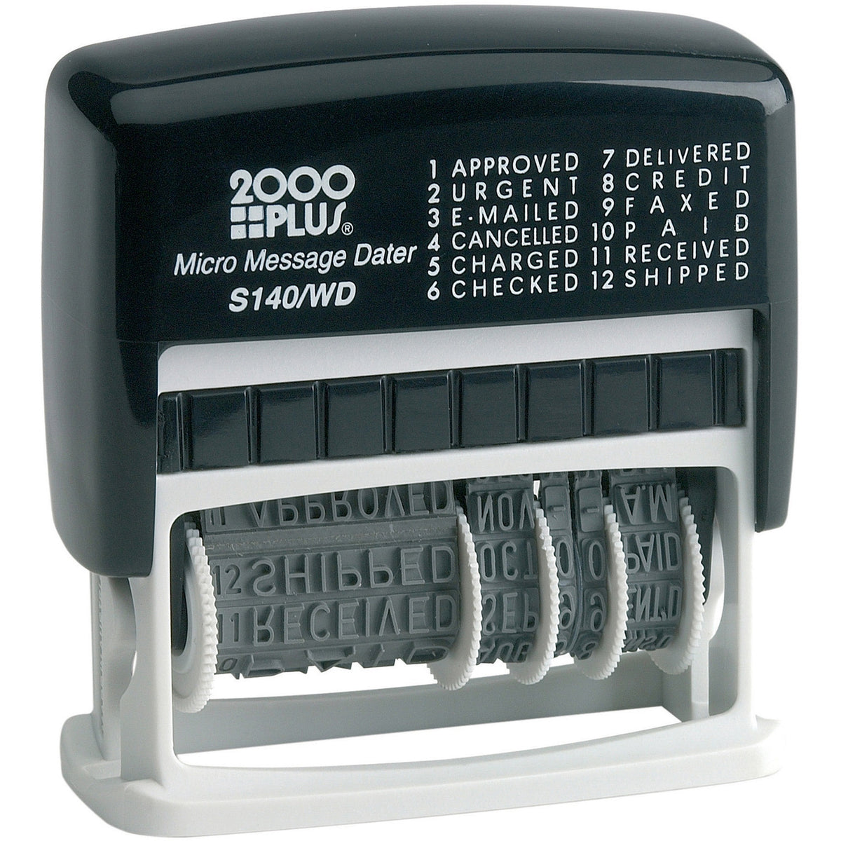 Cosco 2000 Plus Micro Message 6-year Dater Stamp - Message/Date Stamp - APPROVED, URGENT, E-MAILED, CANCELLED, CHARGED, CHECKED, CREDIT, FAXED, PAID, RECEIVED, SHIPPED, ... - 0.16" Impression Width x 11.06" Impression Length - 5000 Impression(s) - 1 Each