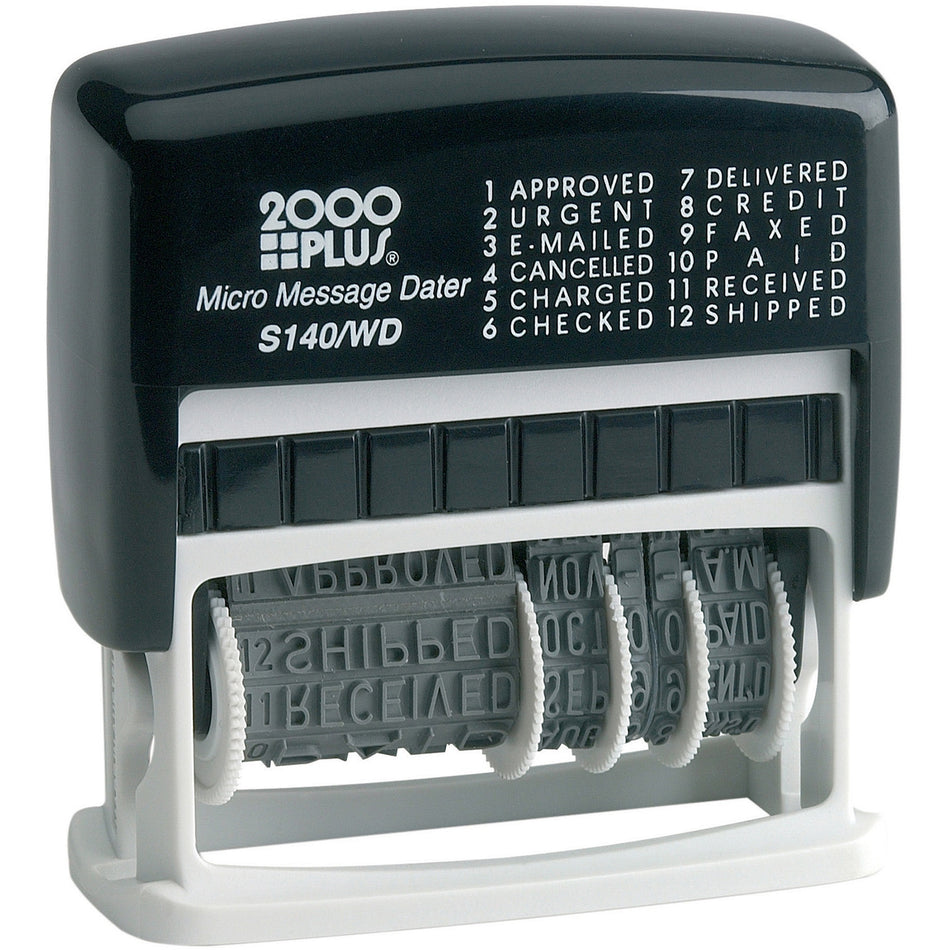 Cosco 2000 Plus Micro Message 6-year Dater Stamp - Message/Date Stamp - APPROVED, URGENT, E-MAILED, CANCELLED, CHARGED, CHECKED, CREDIT, FAXED, PAID, RECEIVED, SHIPPED, ... - 0.16" Impression Width x 11.06" Impression Length - 5000 Impression(s) - 1 Each