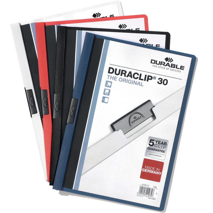 DURABLE DURACLIP Letter Report Cover - 8 1/2" x 11" - 30 Sheets Capacity - Vinyl, Steel - Black - 1 Each