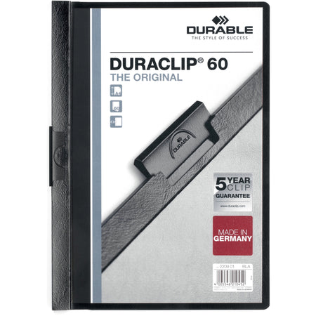 DURABLE DURACLIP Letter Report Cover - 8 1/2" x 11" - 60 Sheets Capacity - Vinyl, Steel - Black - 1 Each