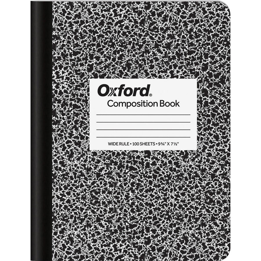 TOPS Wide-Ruled Composition Book - 100 Sheets - Sewn - Wide Ruled Front Ruling - Ruled Red Margin - 9 3/4" x 7 1/2" Sheet Size - 0.25" Height x 7.5" Width x 9.8" Length - White Paper - Black Marble, White Cover - Hard Cover - 1 Each