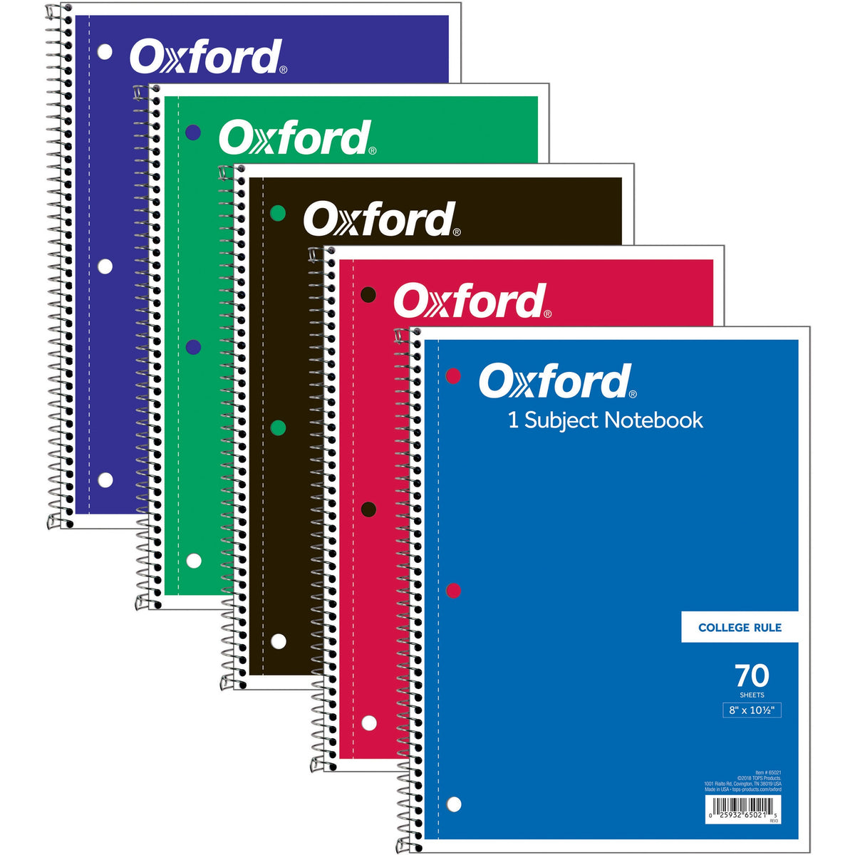 TOPS One-subject Wirebound Notebook - 70 Sheets - Wire Bound - 10 1/2" x 8" Sheet Size - 0.25" Height x 8" Width x 10.5" Length - Assorted Paper - Red Card Stock, Black, Blue, Green, Purple Cover - Perforated - 1 Each
