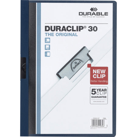 DURABLE DURACLIP Letter Report Cover - 8 1/2" x 11" - 30 Sheets Capacity - 1 Fastener(s) - Vinyl - Navy - 1 Each