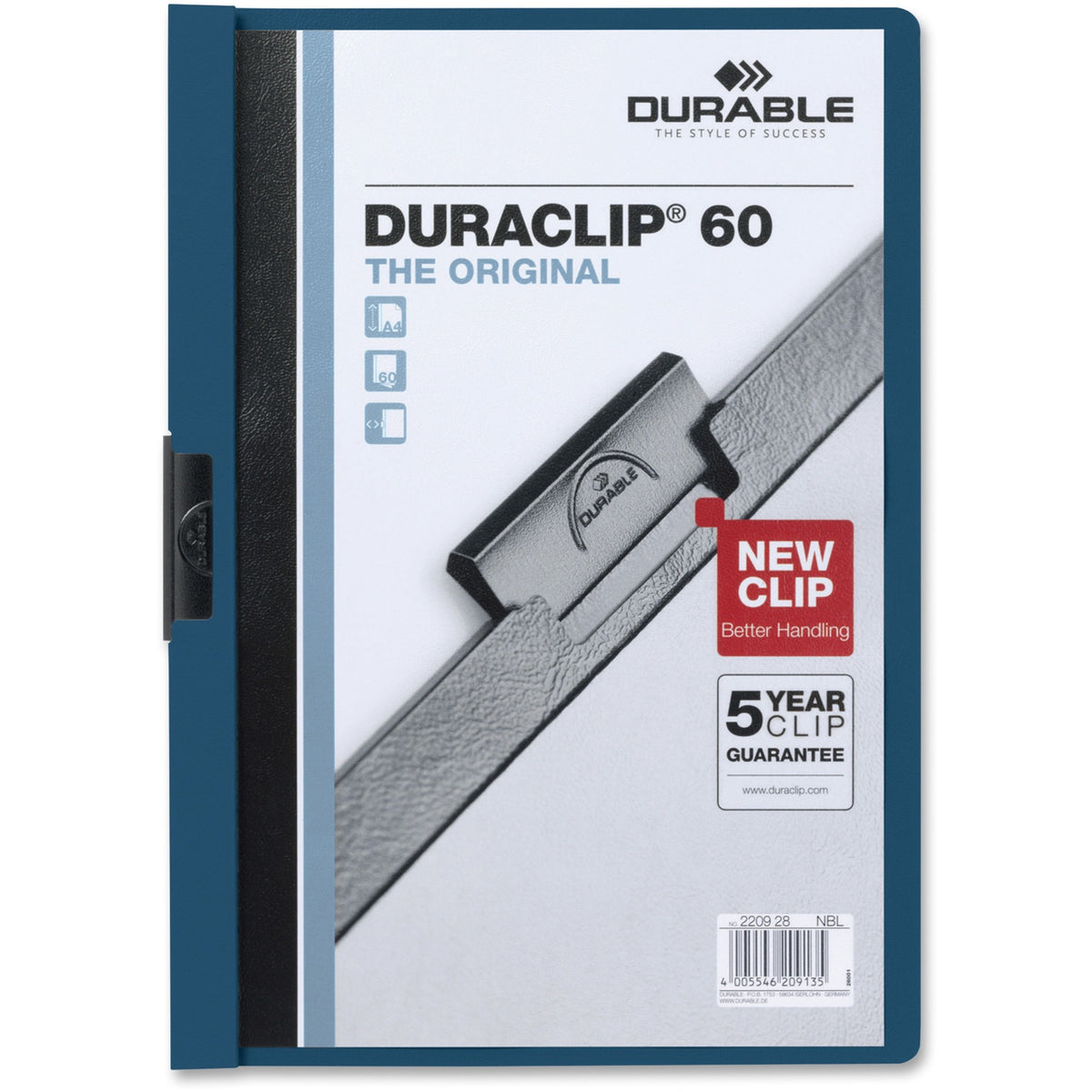 DURABLE DURACLIP Letter Report Cover - 8 1/2" x 11" - 60 Sheets Capacity - 1 Fastener(s) - Vinyl - Dark Blue - 1 Each