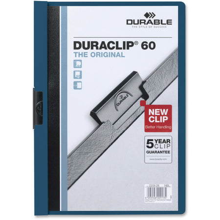 DURABLE DURACLIP Letter Report Cover - 8 1/2" x 11" - 60 Sheets Capacity - 1 Fastener(s) - Vinyl - Dark Blue - 1 Each