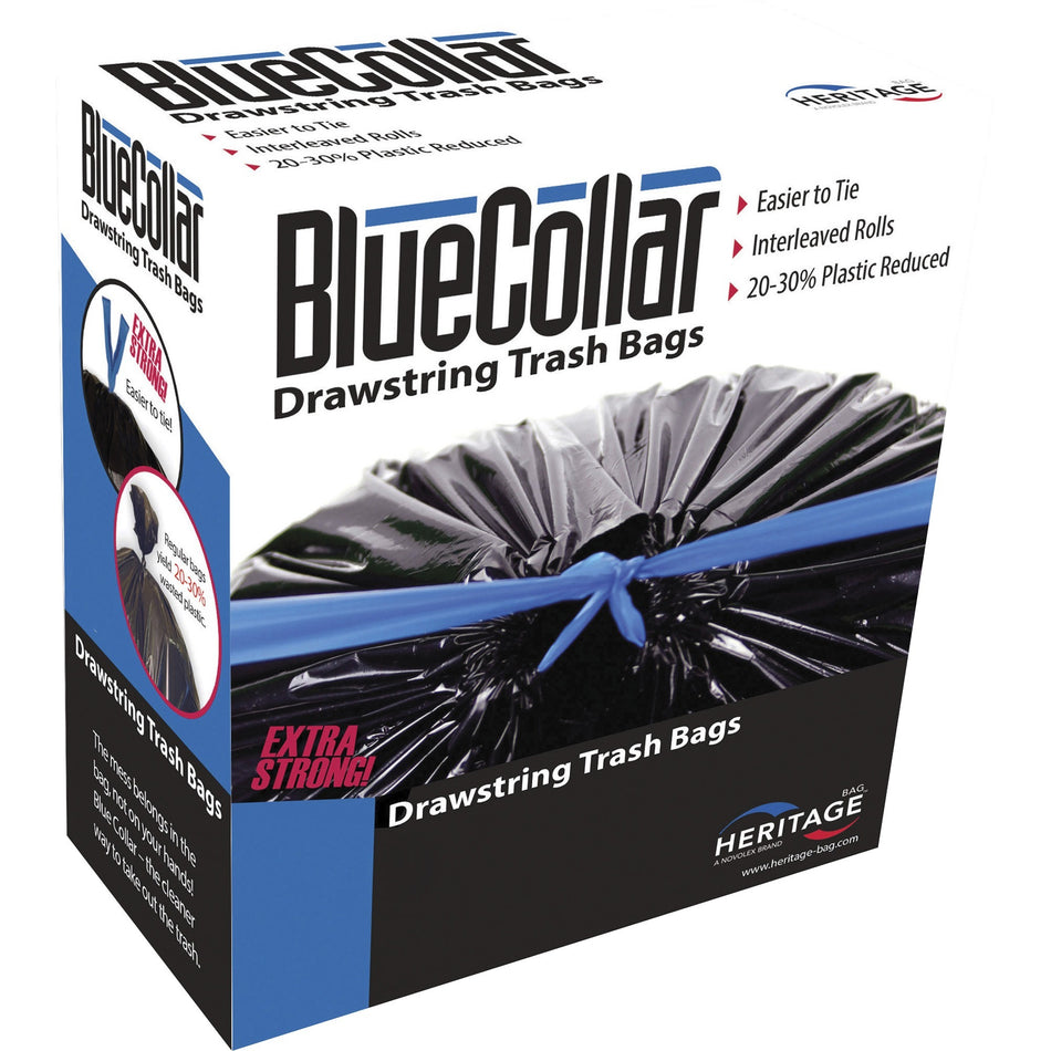 BlueCollar 30-gallon Drawstring Trash Bags - 30 gal Capacity - 34" Length x 30" Width x 1 mil (25 Micron) Thickness - Drawstring Closure - Black - Garbage - 40 / Box