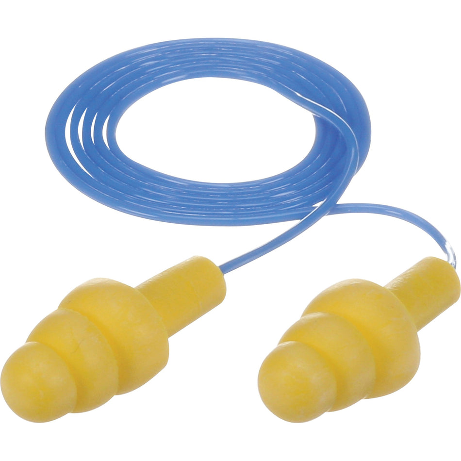 E-A-R UltraFit Corded Earplugs - Noise, Blast Protection - Polymer - Yellow - Comfortable, Washable, Dielectric, Disposable - 100 / Box
