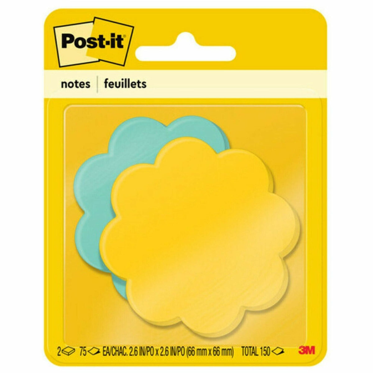 Post-it® Super Sticky Die-Cut Notes - 150 x Assorted - 3" Flag/Note Width x 3" Flag/Note Length - Daisy - Yellow, Blue - Self-adhesive - 2 / Pack