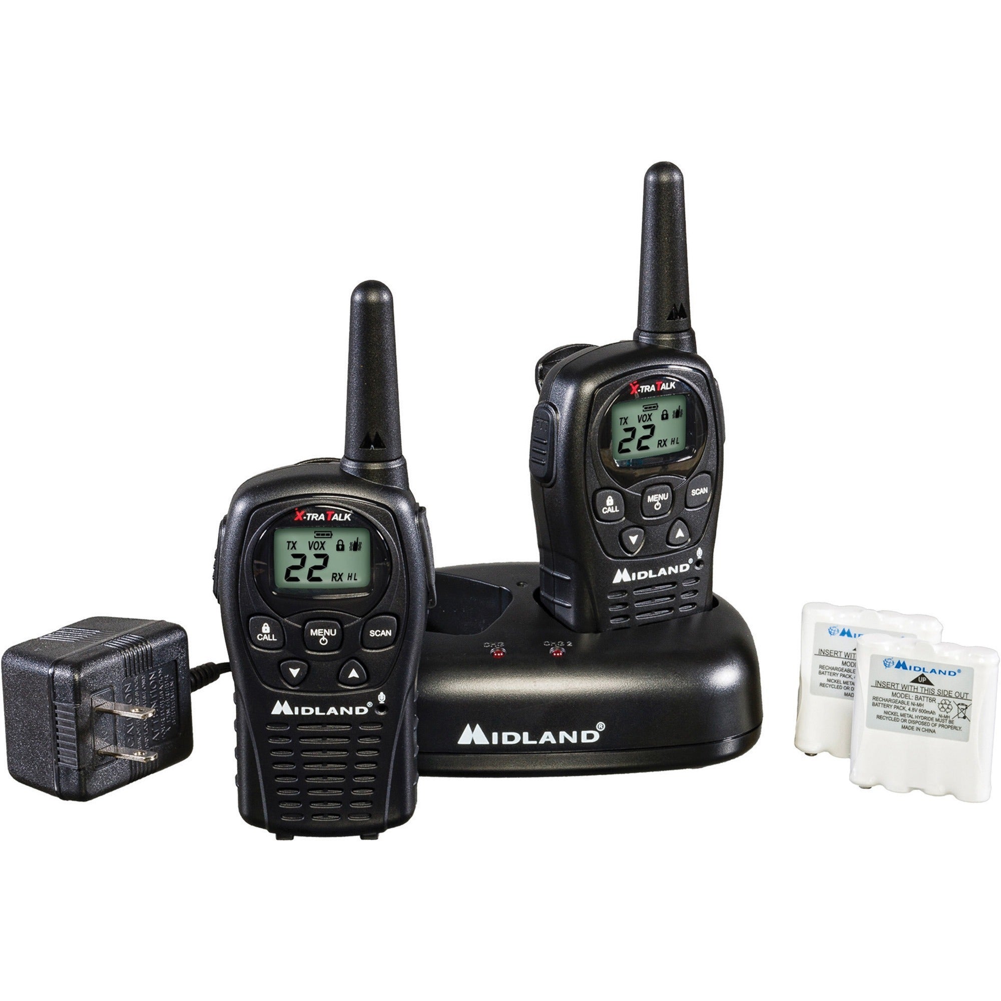 Midland LXT500VP3 Two-way Radio - 22 Radio Channels - 22 GMRS/FRS - Upto 126720 ft - Auto Squelch, Keypad Lock, Silent Operation - Water Resistant - Black - 2 / Each