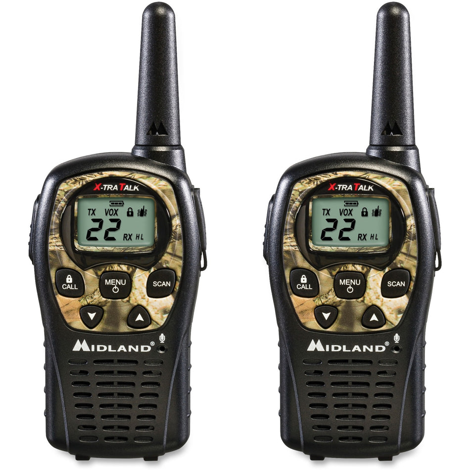 Midland LXT535VP3 24-mile Range 2-Way - 22 Radio Channels - 22 GMRS - Upto 126720 ft - Auto Squelch, Keypad Lock, Silent Operation - Water Resistant - Camouflage, Mossy Oak - 2 / Each