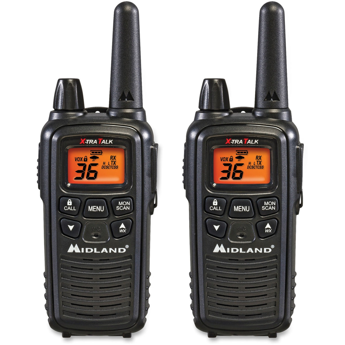 Midland LXT600VP3 Two-Way Radio - 36 Radio Channels - 22 GMRS/FRS - Upto 158400 ft - 121 Total Privacy Codes - Hands-free, Silent Operation - Water Resistant - Black - 2 / Each