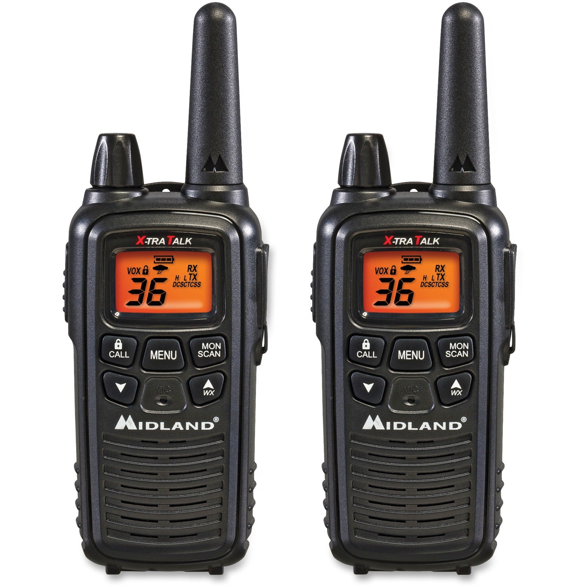 Midland LXT600VP3 Two-Way Radio - 36 Radio Channels - 22 GMRS/FRS - Upto 158400 ft - 121 Total Privacy Codes - Hands-free, Silent Operation - Water Resistant - Black - 2 / Each