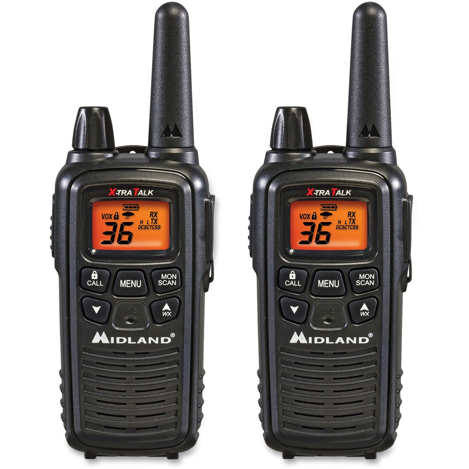 Midland LXT600VP3 Two-Way Radio - 36 Radio Channels - 22 GMRS/FRS - Upto 158400 ft - 121 Total Privacy Codes - Hands-free, Silent Operation - Water Resistant - Black - 2 / Each