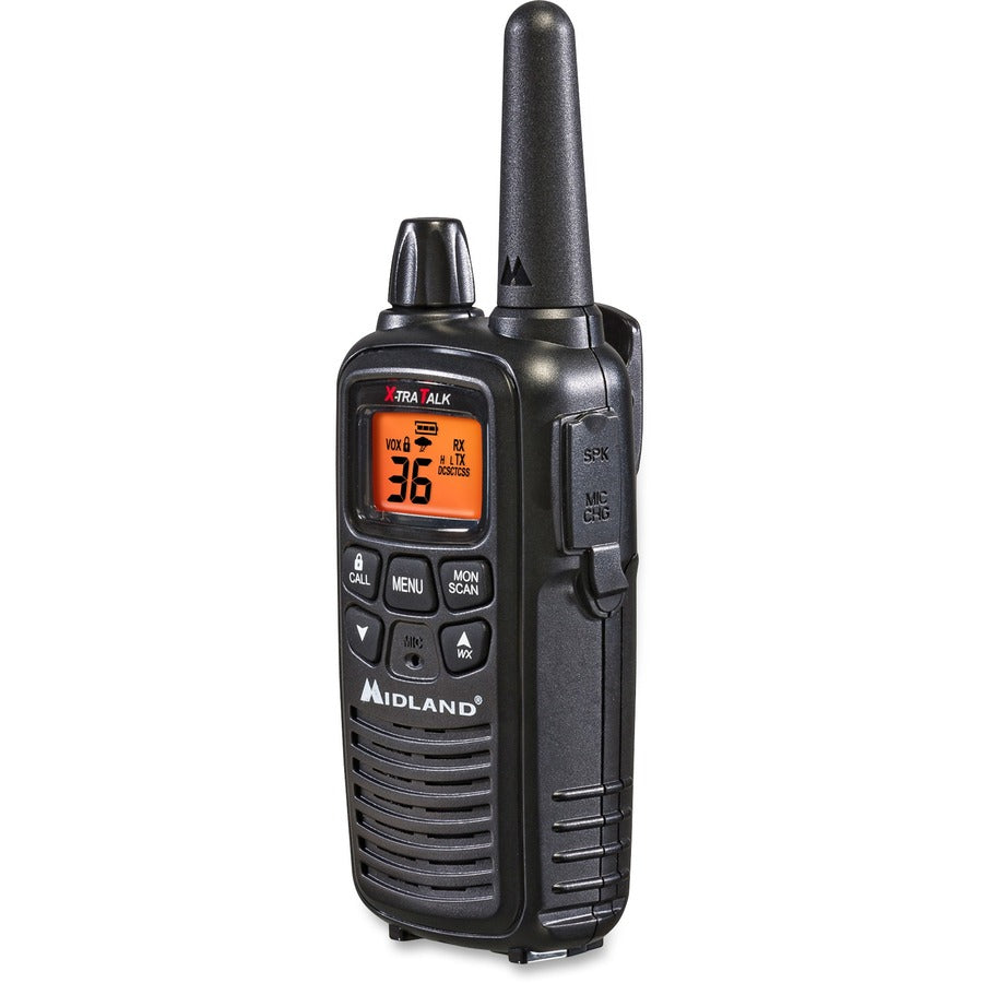 Midland LXT600VP3 Two-Way Radio - 36 Radio Channels - 22 GMRS/FRS - Upto 158400 ft - 121 Total Privacy Codes - Hands-free, Silent Operation - Water Resistant - Black - 2 / Each