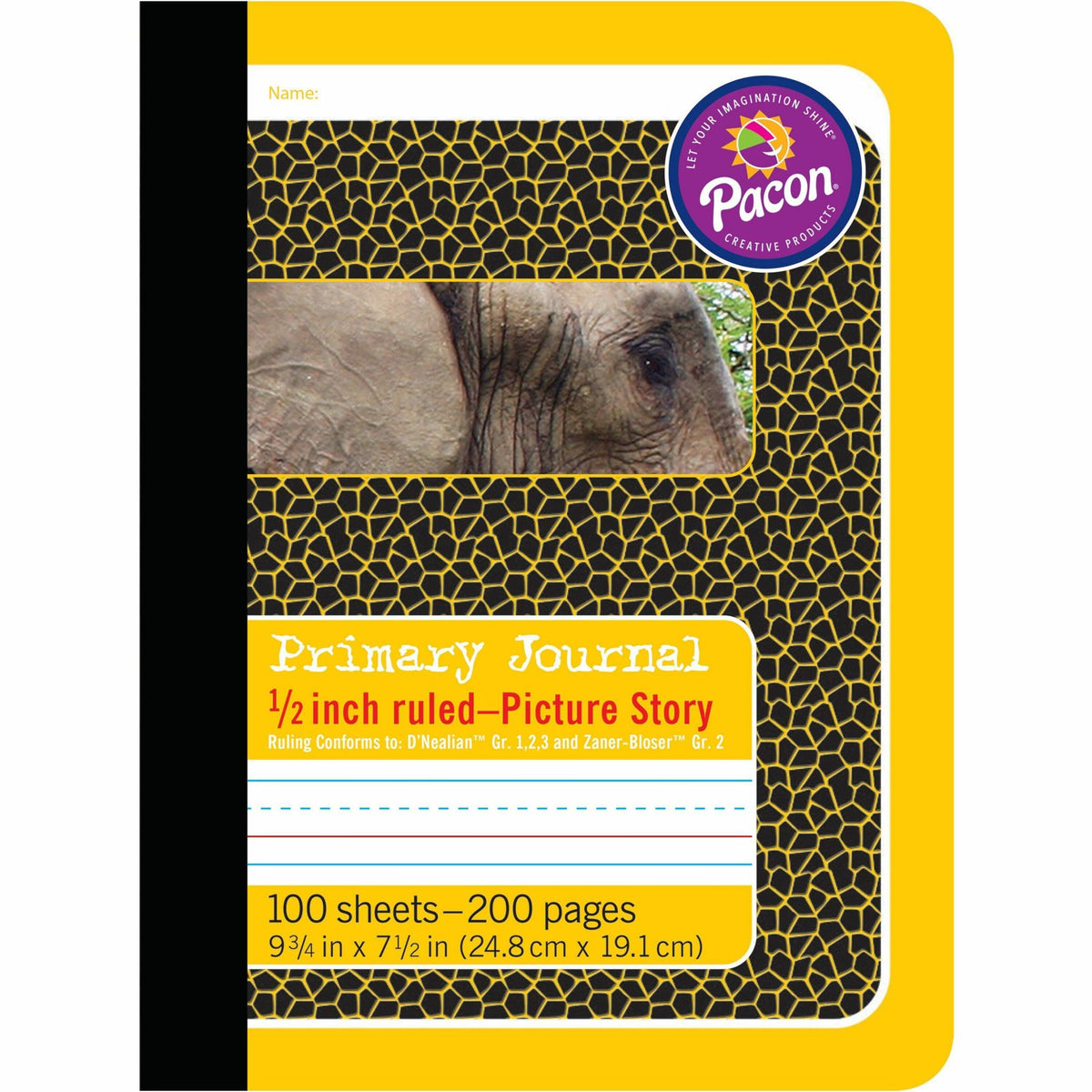 Pacon Primary Journal Composition Book - 100 Sheets - 0.50" Ruled - 4.50" Picture Story Space - 7 1/2" x 9 3/4" Sheet Size - White Paper - Yellow Cover - 1 Each