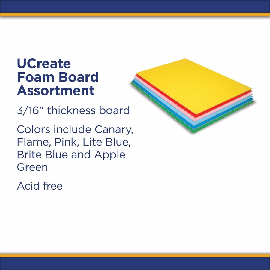UCreate Economy Foam Boards - 30" Height x 20" Width x 187 mil Thickness - Assorted - Foam - 12 / Carton