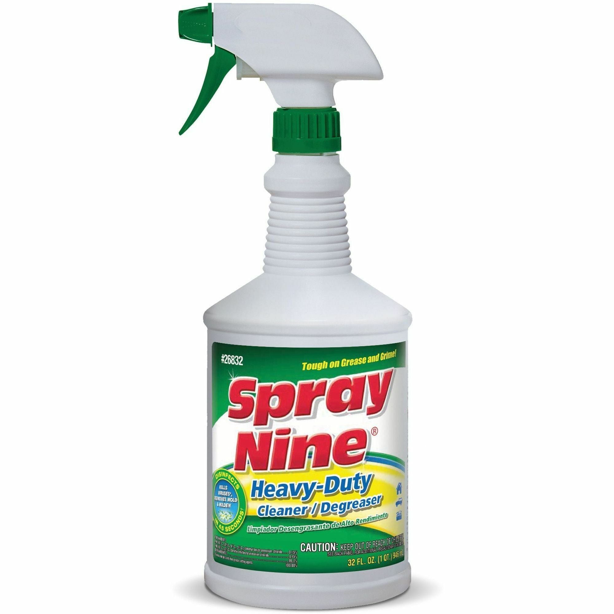 Spray Nine Heavy-Duty Cleaner/Degreaser w/Disinfectant - 32 fl oz (1 quart) - Disinfectant, Water Based, Petroleum Free, Antibacterial - Clear Bottle - 1 Each