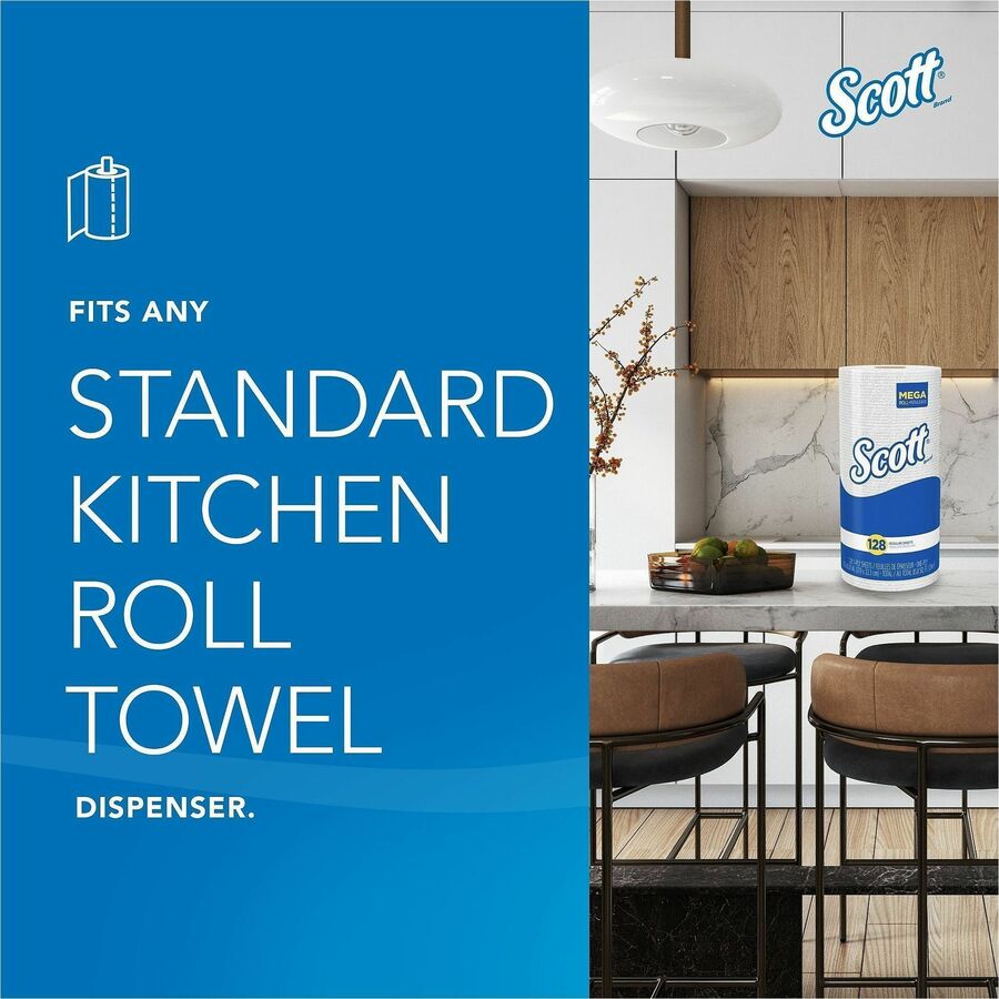 Scott® Kitchen Paper Towels with Fast-Drying Absorbency Pockets - 1 Ply - 11" Width x 8.78" Length - 128 Sheets/Roll - 4.90" Roll Diameter - White - 1 Roll