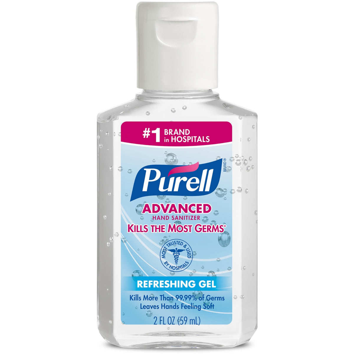 PURELL® Advanced Hand Sanitizer Gel - Clean Scent - 2 fl oz - Flip Top Bottle Dispenser - Kill Germs - Hand, Hospital, Skin - Moisturizing - Clear - Triclosan-free, Paraben-free, Preservative-free, Phthalate-free, Anti-irritant - 24 / Carton
