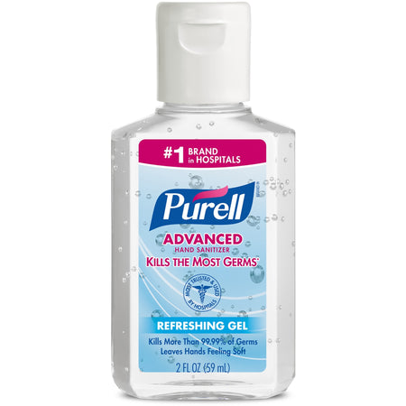 PURELL® Advanced Hand Sanitizer Gel - Clean Scent - 2 fl oz - Flip Top Bottle Dispenser - Kill Germs - Hand, Hospital, Skin - Moisturizing - Clear - Triclosan-free, Paraben-free, Preservative-free, Phthalate-free, Anti-irritant - 24 / Carton