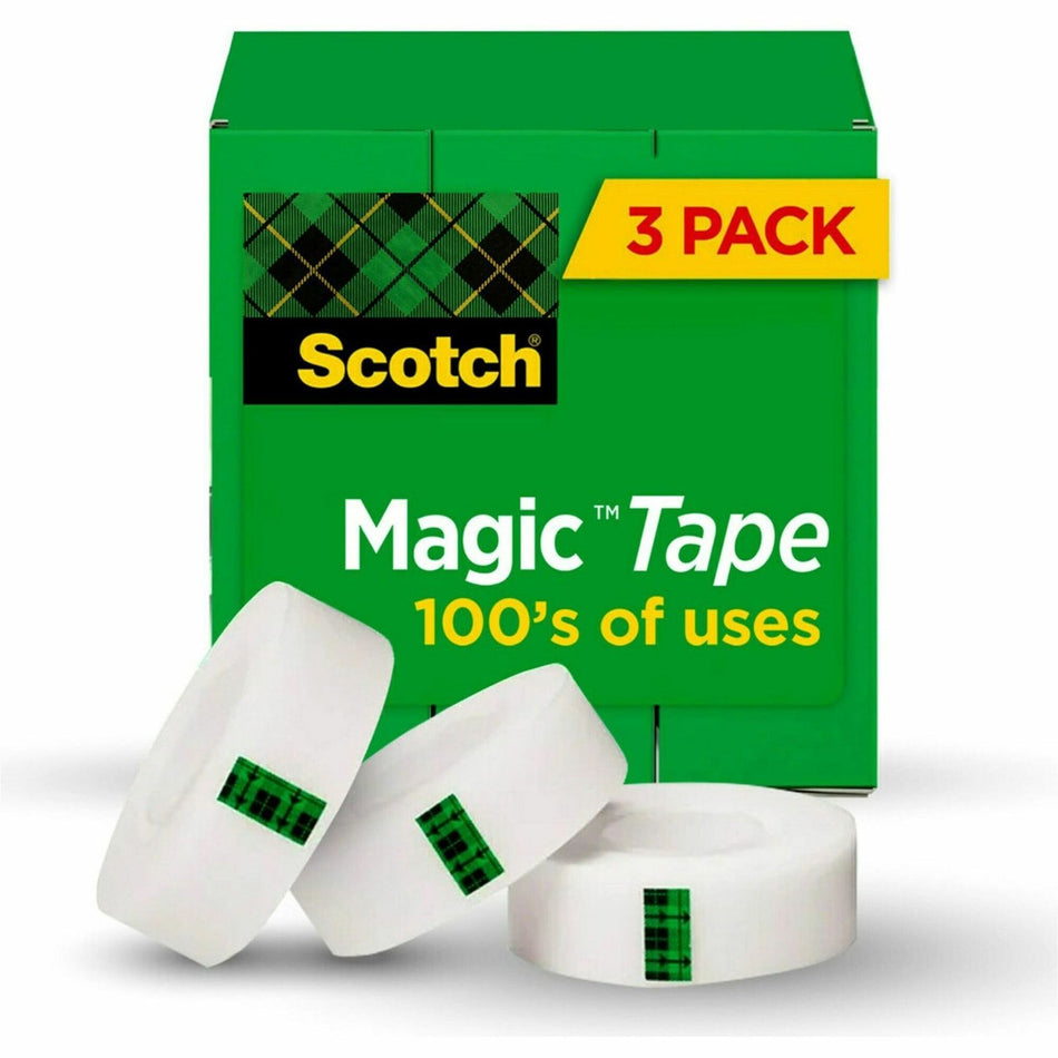 Scotch 3/4"W Magic Tape - 27.78 yd Length x 0.75" Width - 1" Core - Matte - Clear - For Mending, Office, Home, School - 3 / Pack