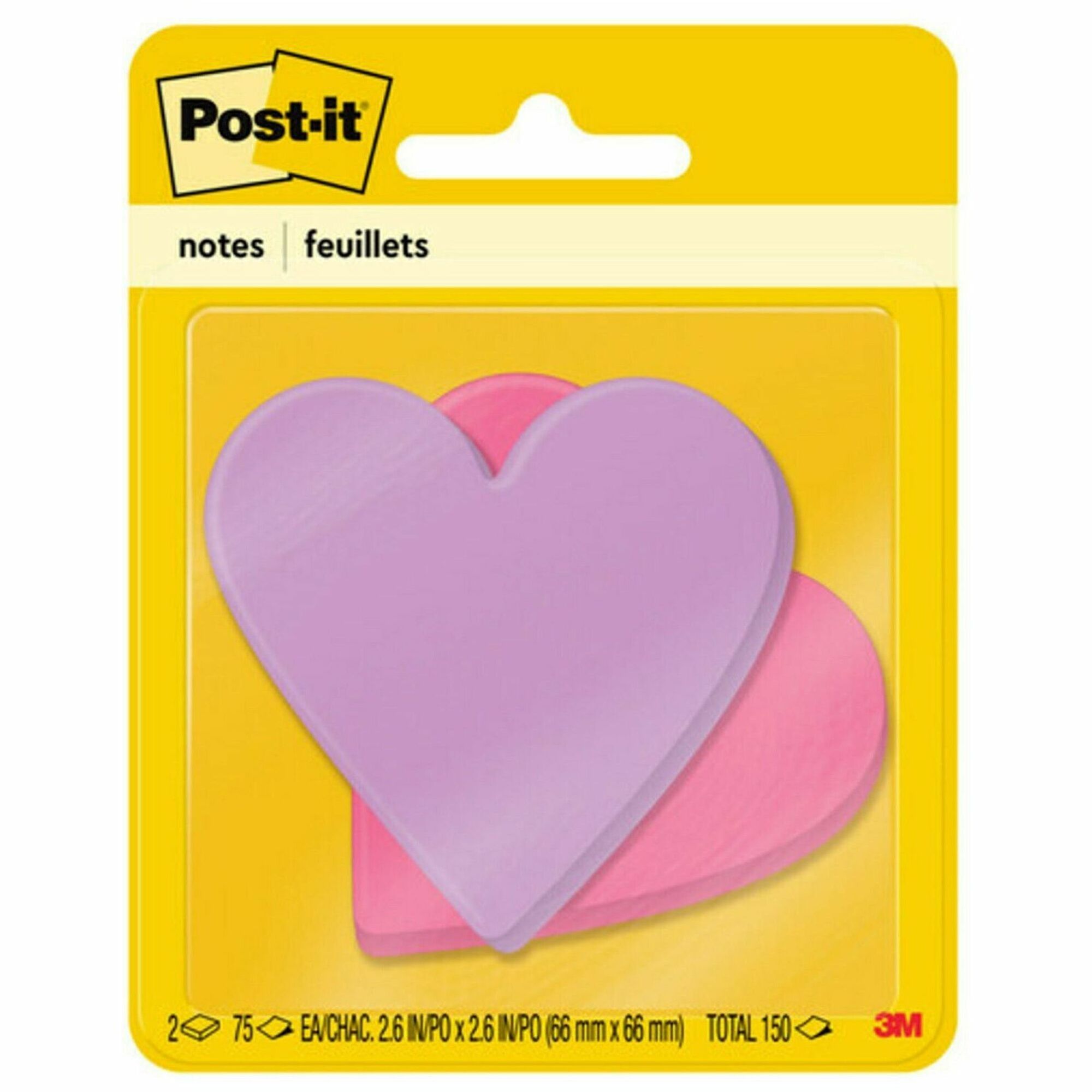 Post-it® Die-Cut Notes - 3" Flag/Note Width x 3" Flag/Note Length - Star, Heart - 75 Sheets per Pad - Unruled - Purple, Pink - Self-adhesive, Self-stick - 2 / Pack