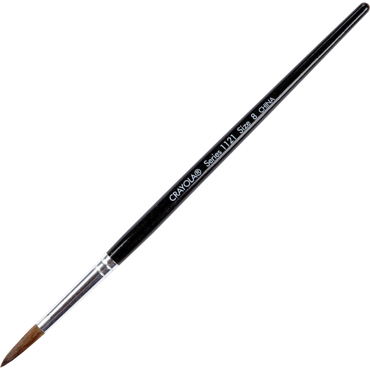 Crayola Size 8 Watercolor Paint Brush - No. 8 - Wood Polished Black Handle - Aluminum Ferrule - 1 Dozen