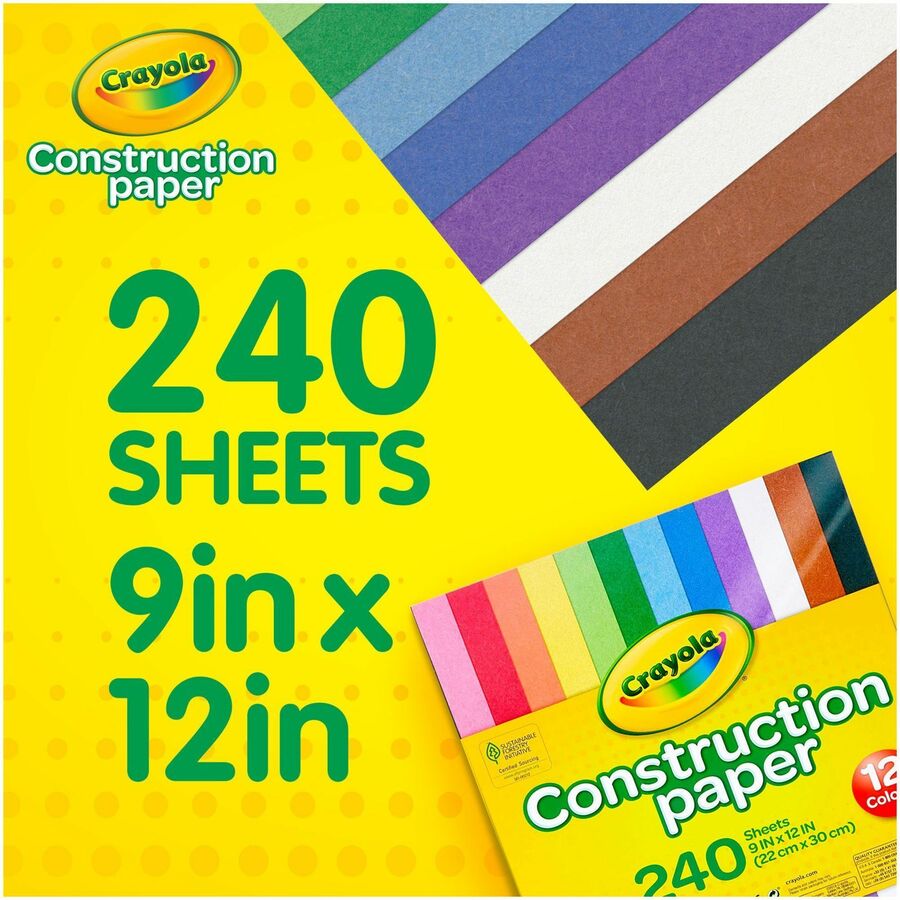Crayola Construction Paper - Craft Project, School Project, Art - 1.60" Height x 9" Width x 12" Length - Assorted - 240 / Pack