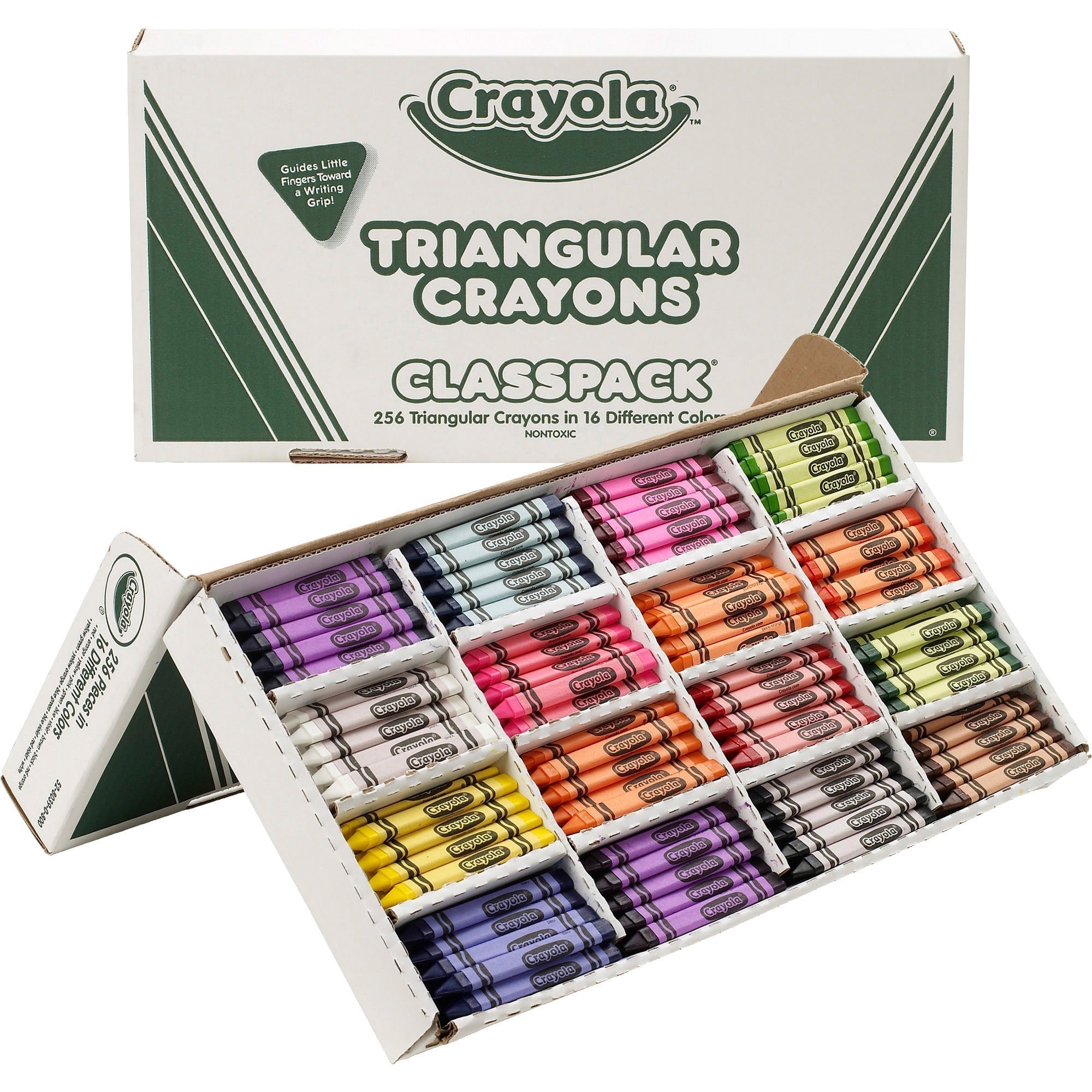 Crayola Triangular Anti-roll Crayons - Black, Blue, Blue Violet, Brown, Carnation Pink, Green, Orange, Red, Red Orange, Red Violet, Violet, ... - 256 / Box
