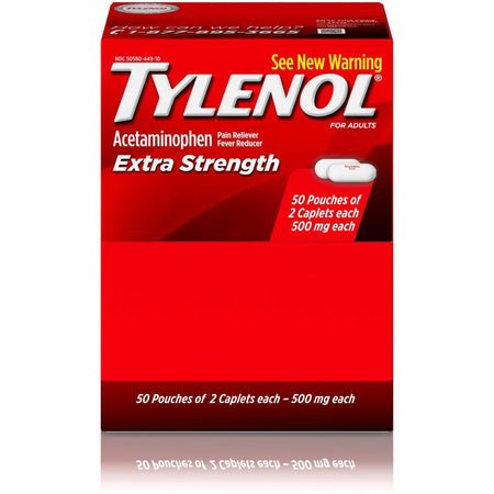 Tylenol Extra Strength Caplets - For Headache, Fever, Muscular Pain, Backache, Arthritis, Common Cold, Toothache, Premenstrual Cramp, Menstrual Cramp - 2/Pack - 50 / Box