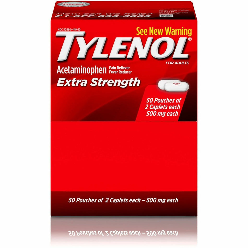 Tylenol Extra Strength Caplets - For Headache, Fever, Muscular Pain, Backache, Arthritis, Common Cold, Toothache, Premenstrual Cramp, Menstrual Cramp - 2/Pack - 50 / Box