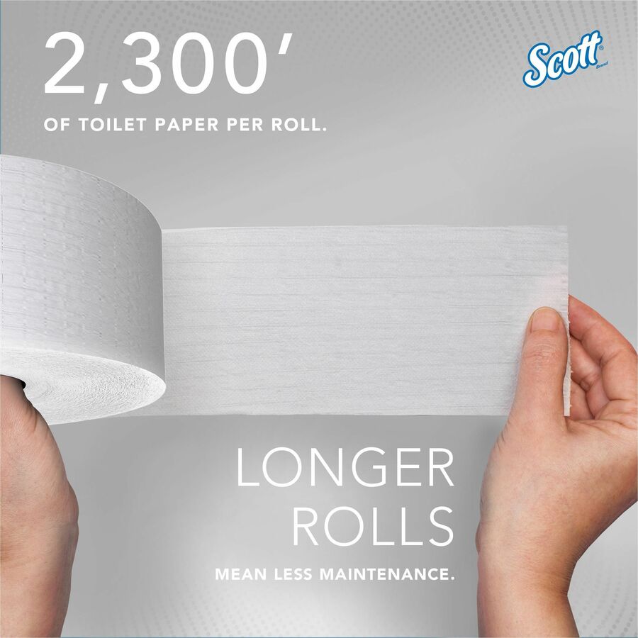 Scott Coreless High-Capacity Jumbo Roll Toilet Paper - 1 Ply - 3.78" Width x 2300 ft Length - 9" Roll Diameter - White - Fiber - 12 / Carton
