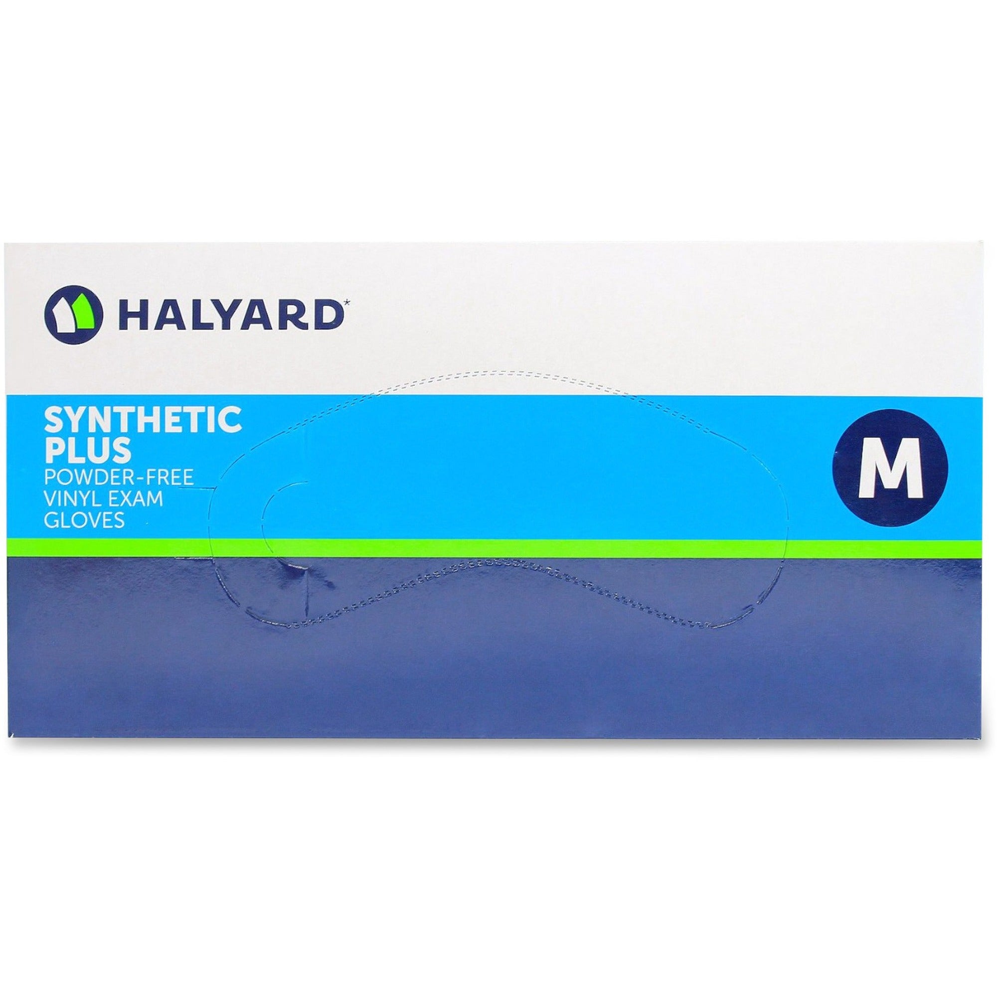 Halyard Synthetic Plus PF Vinyl Exam Gloves - 9.50" Glove Length - Polymer Coating - Medium Size - For Right/Left Hand - Clear - Latex-free, Non-sterile - 100 / Box
