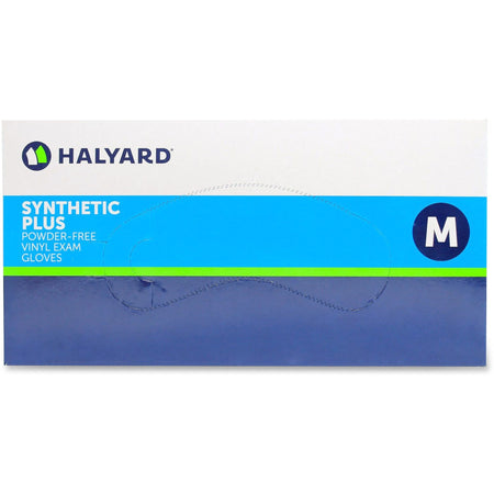 Halyard Synthetic Plus PF Vinyl Exam Gloves - 9.50" Glove Length - Polymer Coating - Medium Size - For Right/Left Hand - Clear - Latex-free, Non-sterile - 100 / Box